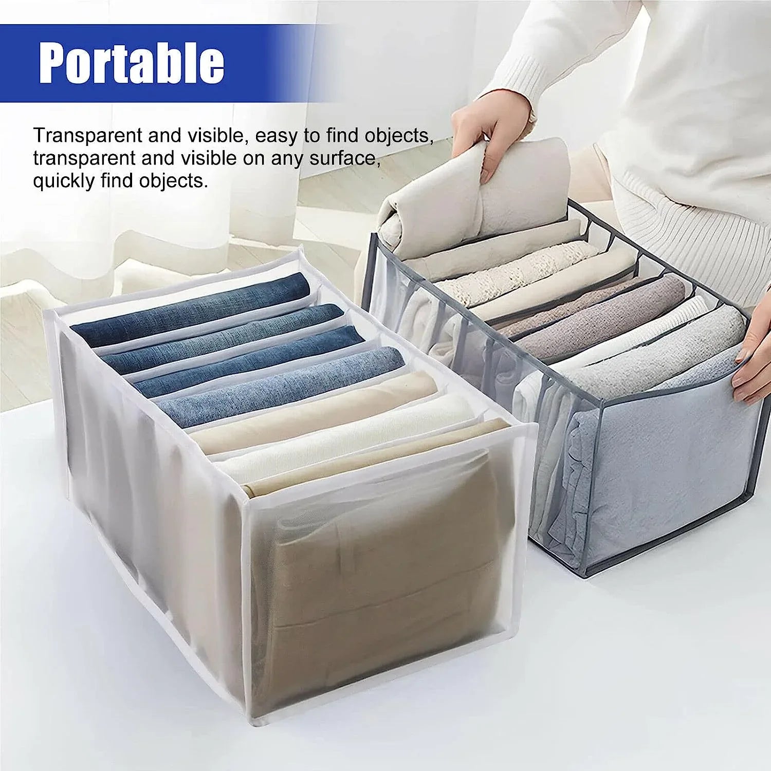 4069 Clothes Organizer +7 Grid Drawer Wardrobe Clothes Organizer Jeans Closet Cabinet Organizers Portable Foldable Storage Containers - Zidbik