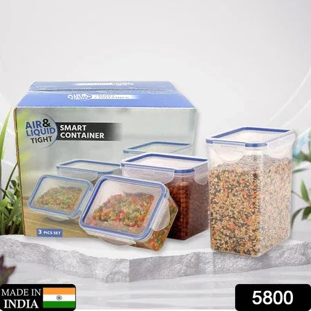5800 Classics Rectangular Plastic Airtight Food Storage Containers With Leak Proof Locking Lid Storage Container Set Of 3 Pc( Approx Capacity 500ml1000ml1500ml Transparent) - Zidbik