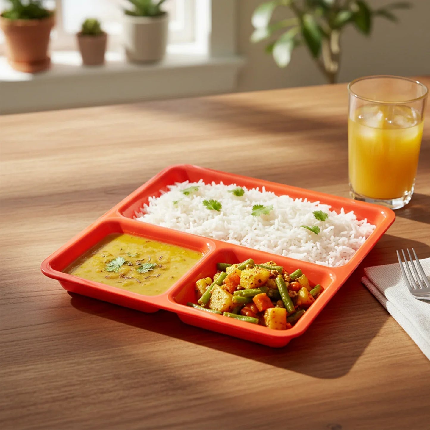Plastic 3-compartment Rectangular Meal Serving Tray Plates (1 Pc) - Zidbik