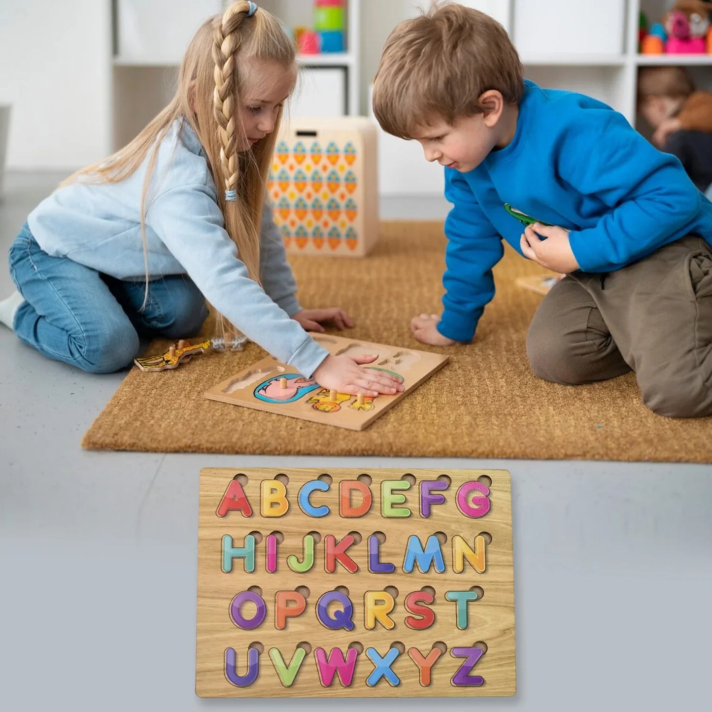 Wooden Puzzle Board Abc Letters Shapes Educational Learning Toys (1 Set) - Zidbik
