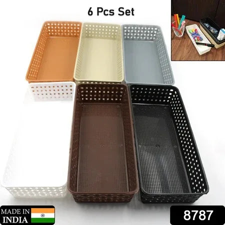 8787 Plastic Multipurpose Desk Organizer Tray Office Drawer Dividers Storage Bins For Kitchen Bathroom Office Makeup Bedroom Dresser Craft Basket Rack Multicolour (6 Pcs Set) - Zidbik