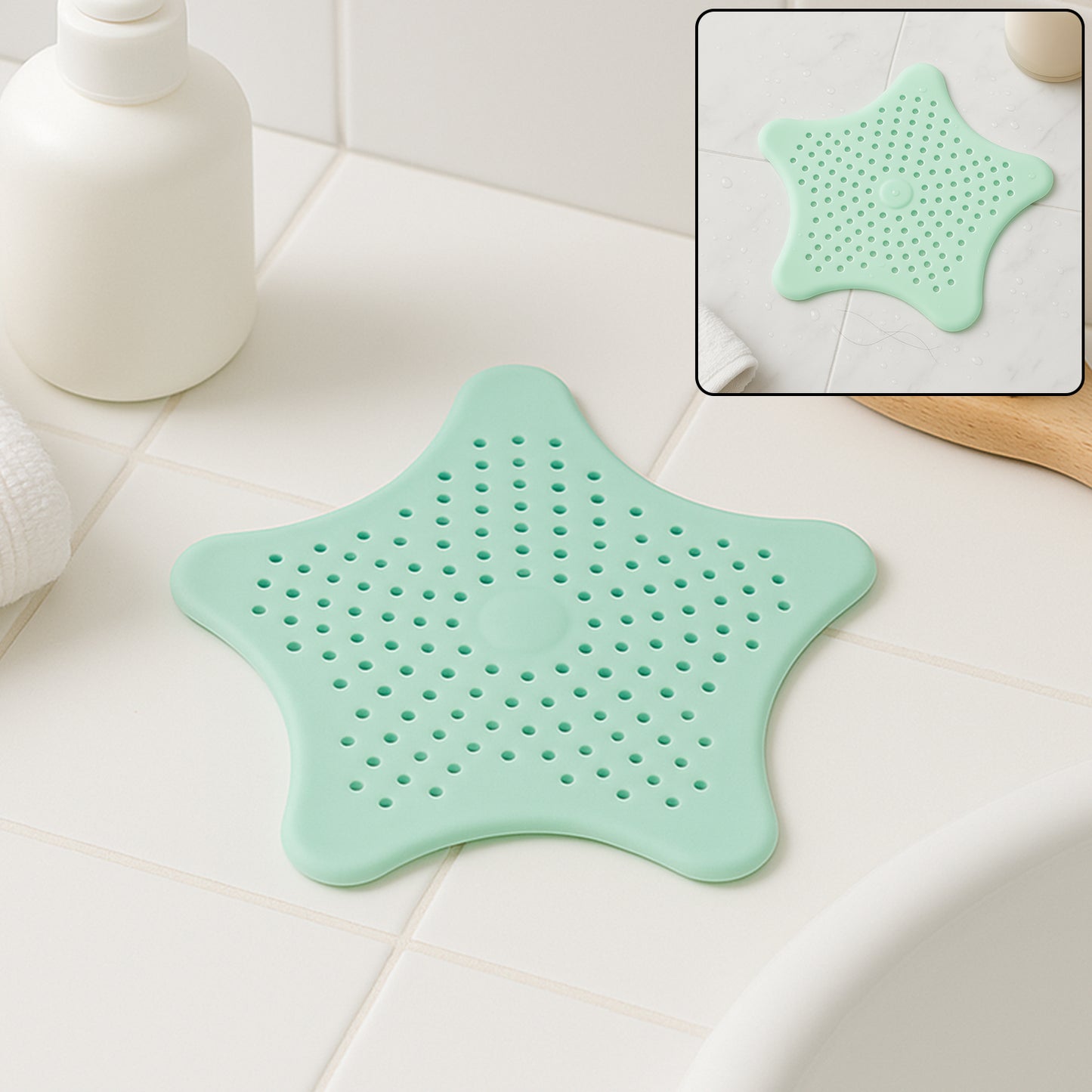 Mint Green Silicone Star Shaped Sink Filter Bathroom Hair Catcher Drain Strainers For Basin - Zidbik