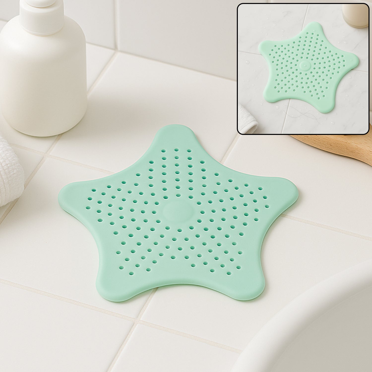 Mint Green Silicone Star Shaped Sink Filter Bathroom Hair Catcher Drain Strainers For Basin - Zidbik