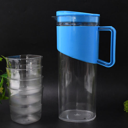 Transparent Stylish Premium Jug With Elegant Handle (2000 Ml Jug Approx  4 Pcs Plastic Glass) - Zidbik