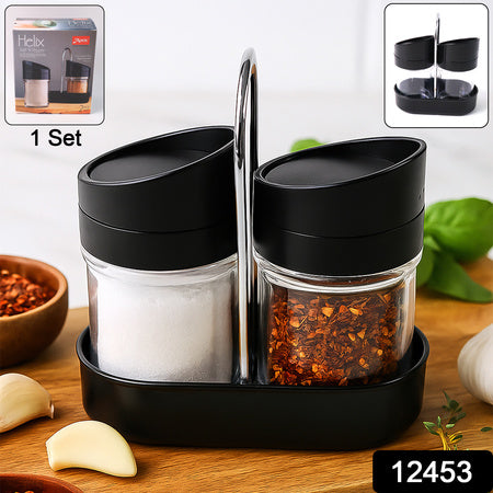 Apex Helix Salt N Pepper 2-piece Plastic Jar Set With Stand - Zidbik
