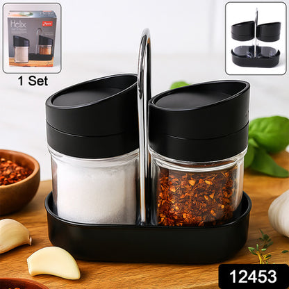 Apex Helix Salt N Pepper 2-piece Plastic Jar Set With Stand - Zidbik