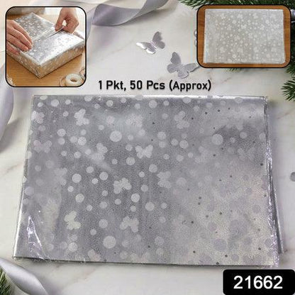 Decorative Silver Gift Wrapping Paper Sheets (1 Packet Approx 20 Pcs) - Zidbik