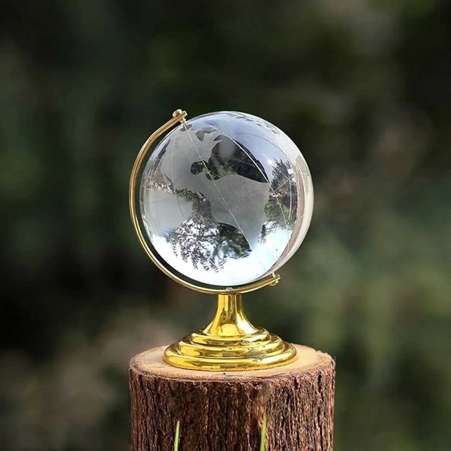 Crystal Globe World Map 50 Mm With Golden Stand (1 Pc) - Zidbik
