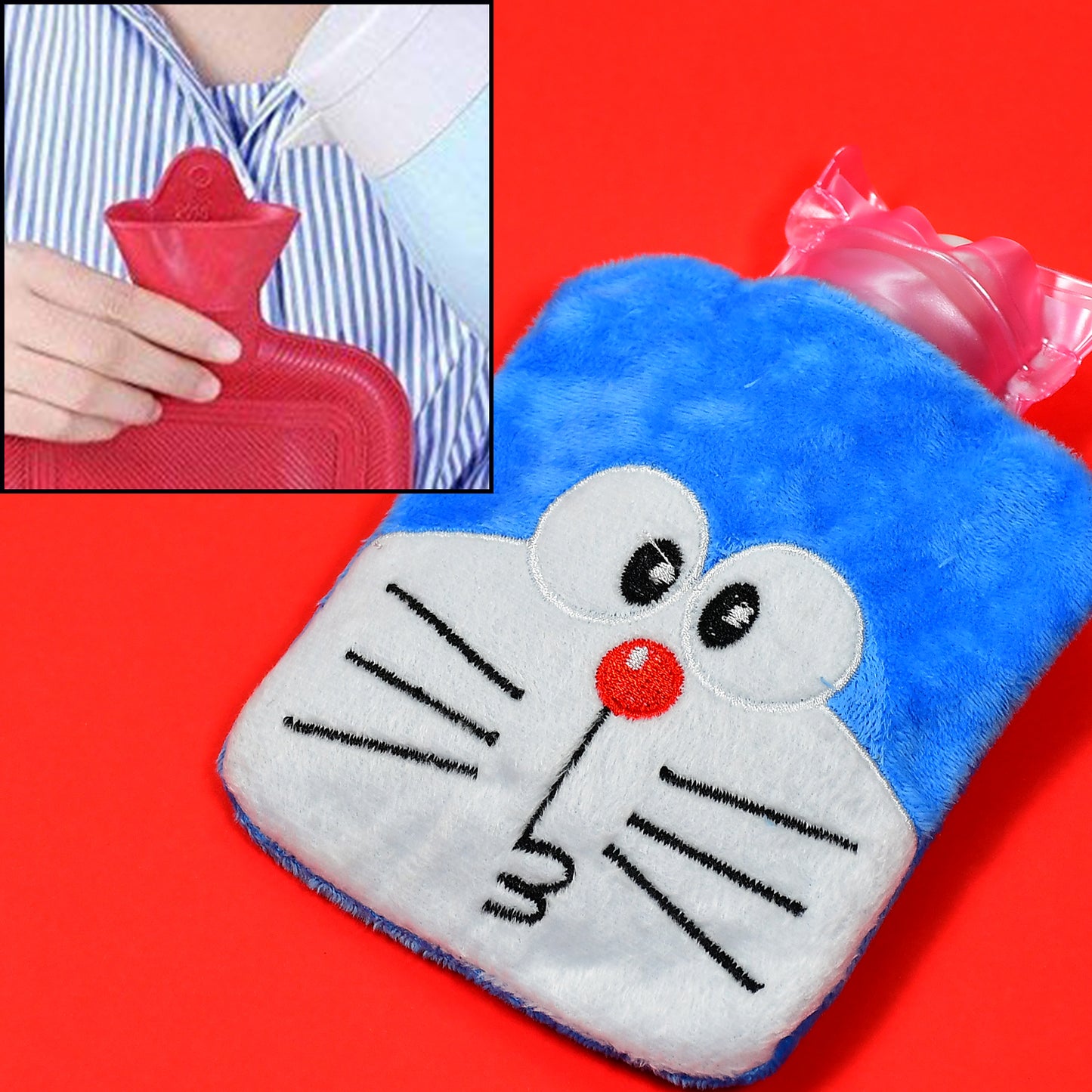 6504 Doremon Small Hot Water Bag With Cover For Pain Relief Neck Shoulder Pain And Hand Feet Warmer Menstrual Cramps. - Zidbik