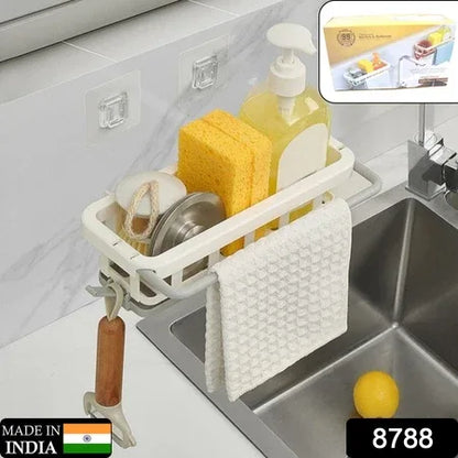 8788 Multipurpose Platic Hanging Drain Rack Retractable Sponge Storage Hanging Rack With Adhesive Hook For Kitchen And Bathroom Dishcloth Holders Basket Drying Tray Organizer - Zidbik