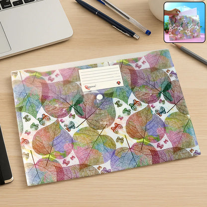 Printed A4 Document Folder Leaf Design With Button Closure Label Slot (1 Pc) - Zidbik