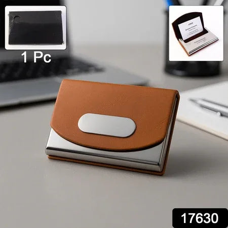 Leather Stainless-steel Business Card Holder (1 Pc) - Zidbik