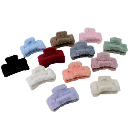 Big-size Soft Faux Fur Hair Claw Clips (12 Pc) - Zidbik