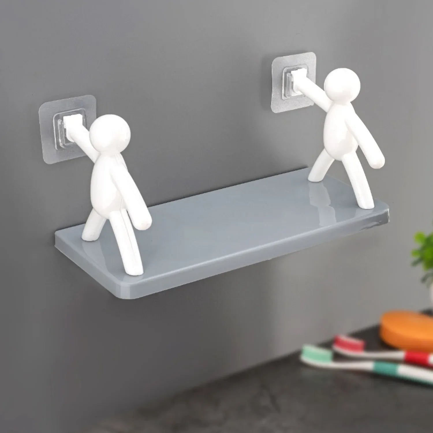 9271b Self Adhesive Cute Floating Shelves Wall Shelf Wall Mounted Organizer - Human Figurine Brown Box - Zidbik