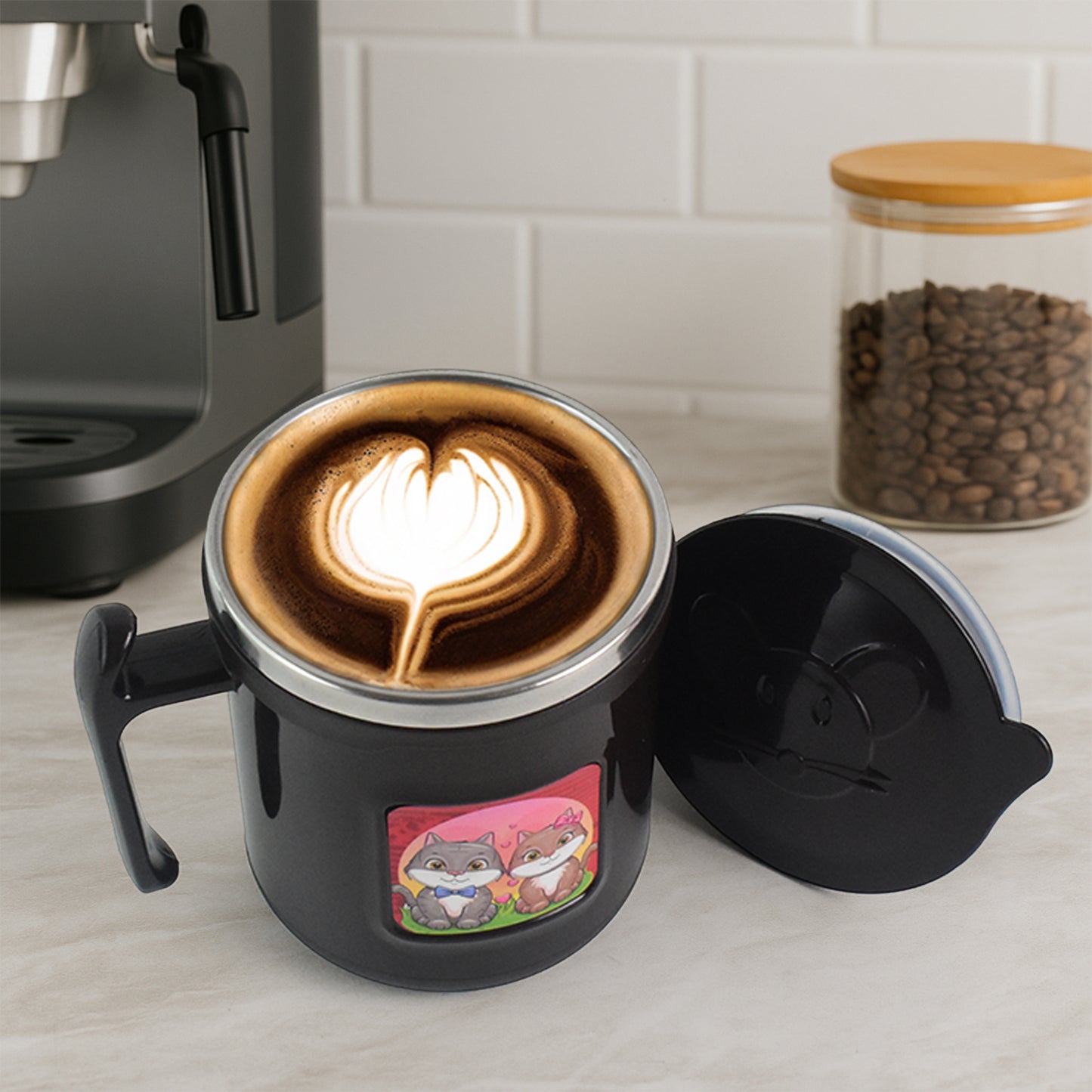 1 Pc Apex Cat Mug  250 Ml Stainless Steel Insulated Inner With Cute Cat Print - Zidbik