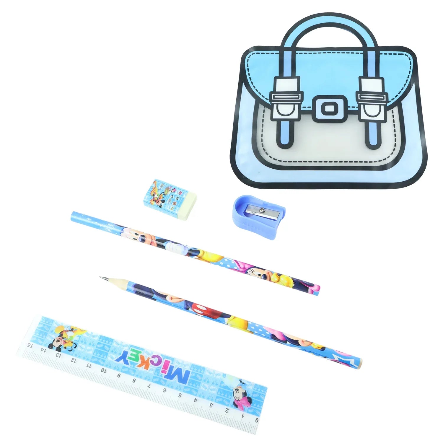 Kids 5 In 1 Stationery Kit With Cartoon Style Carry Bag - Zidbik