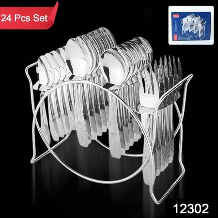 Stainless Steel Cutlery Set With Elegant Storage Stand (24 Pc) - Zidbik