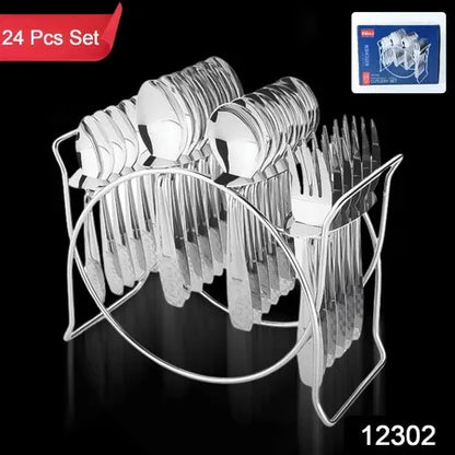 Stainless Steel Cutlery Set With Elegant Storage Stand (24 Pc) - Zidbik