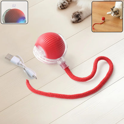 Rechargeable Interactive Cat Toy Ball With Detachable Braided Tail And Led Light (1 Pc) - Zidbik
