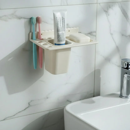 3in1 Wall Mounted Multi-compartment Toothbrush Soap Holder With Cup (1 Pc) - Zidbik