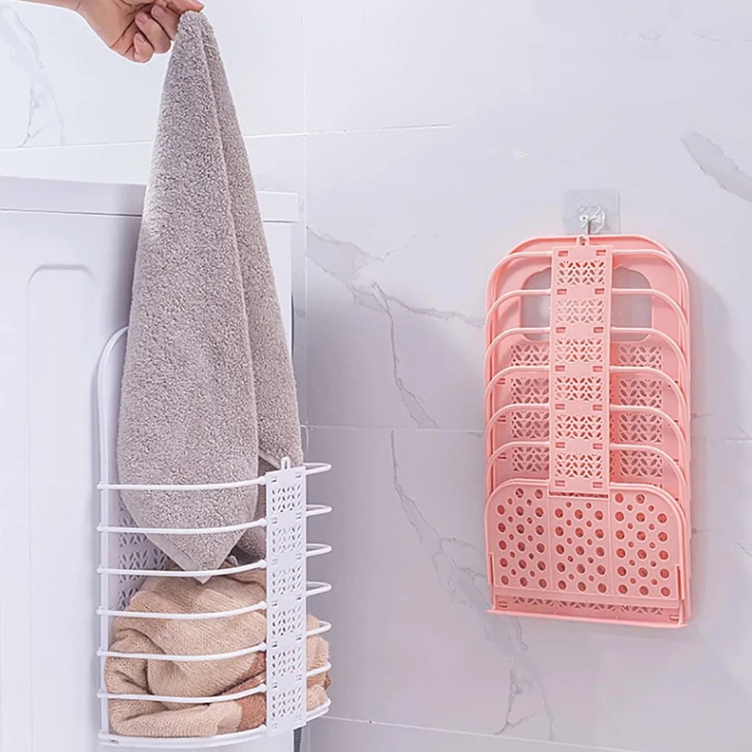 8145 Wall Hanging Laundry Basket Clothes Hanger Dirty Hamper Clothes Storage Hook Clothes Rails For Laundry Washing Machine Bathroom Kids Dirty Clothes Storage Hanger (1 Pc) - Zidbik