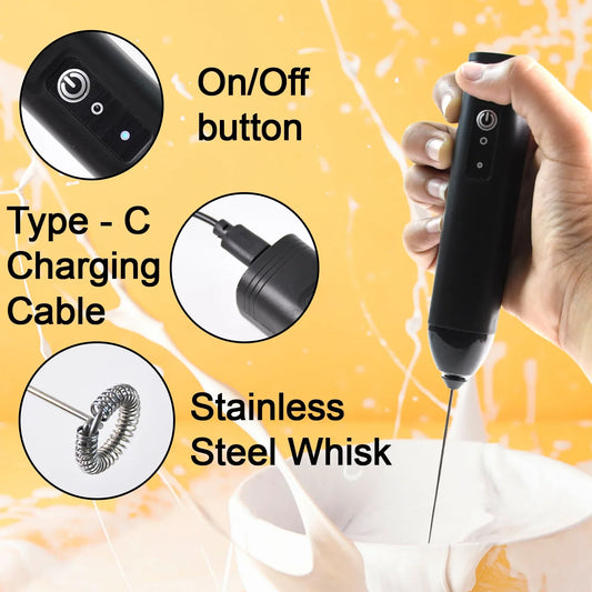 Small Electric Handheld Milk Frother With Stainless Steel Whisk (1 Pc) - Zidbik