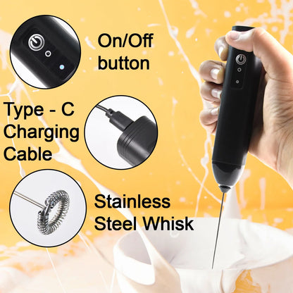 Small Electric Handheld Milk Frother With Stainless Steel Whisk (1 Pc) - Zidbik