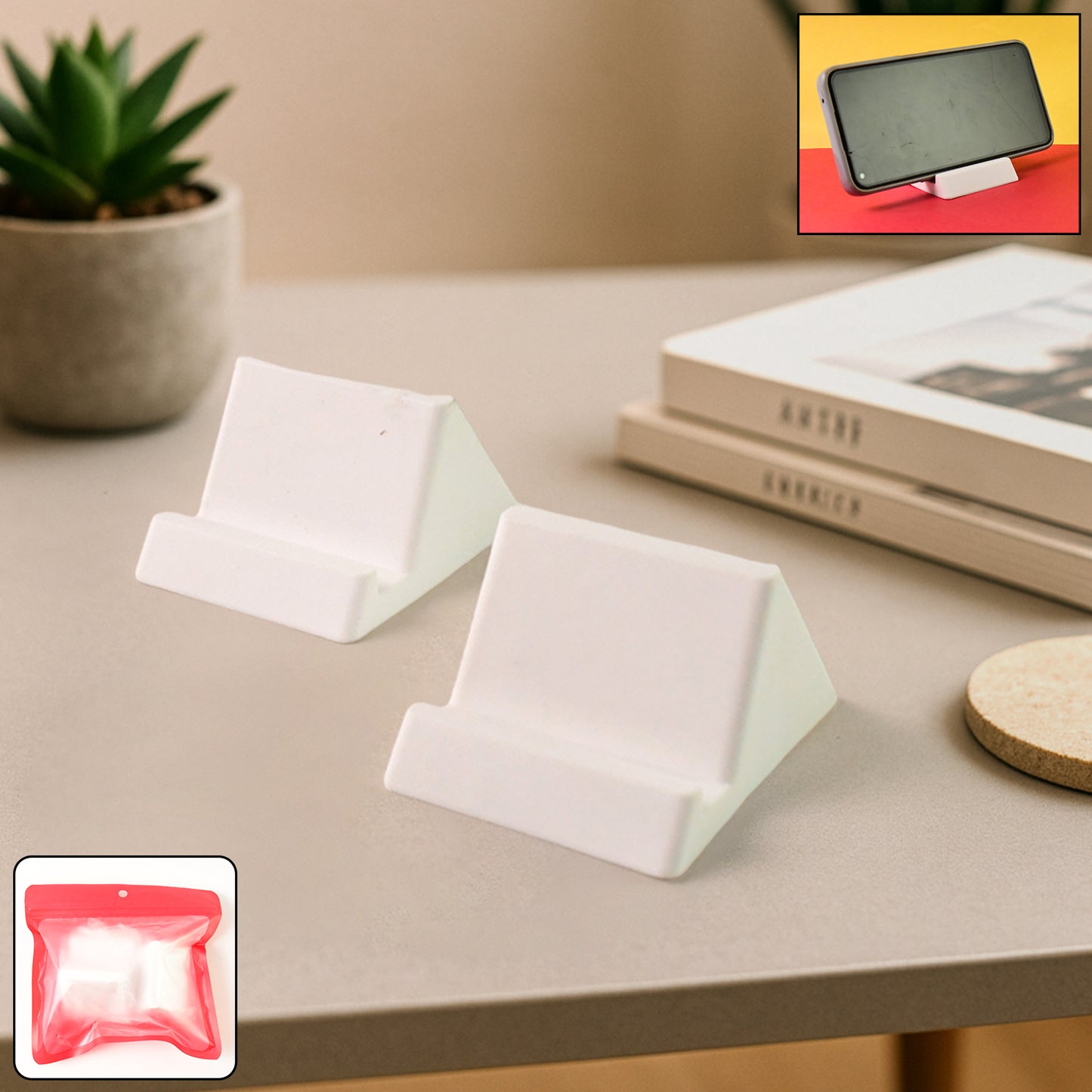 Compact Plastic Mobile Phone Holder Stand (2 Pc  Mix Color) - Zidbik