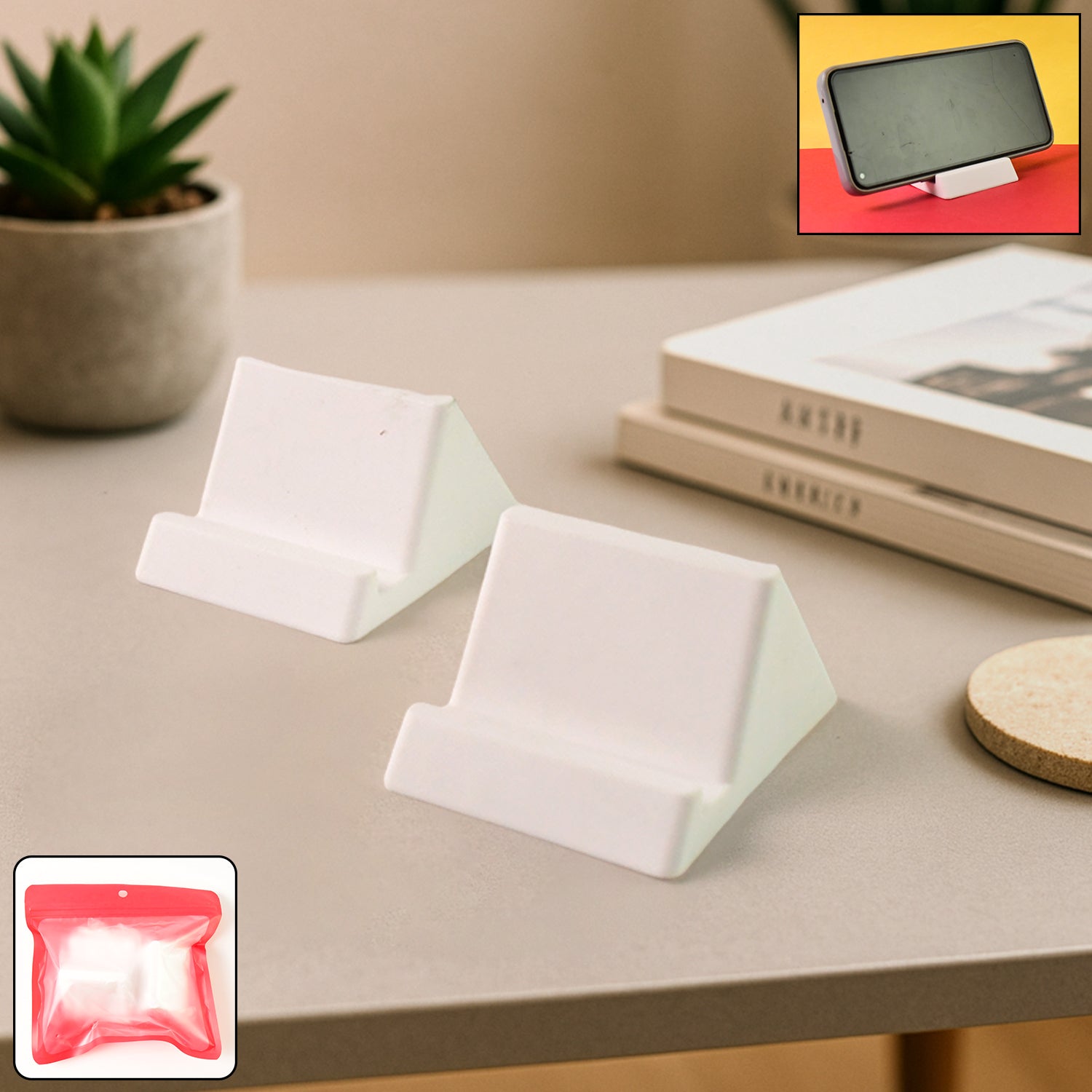 Compact Plastic Mobile Phone Holder Stand (2 Pc  Mix Color) - Zidbik