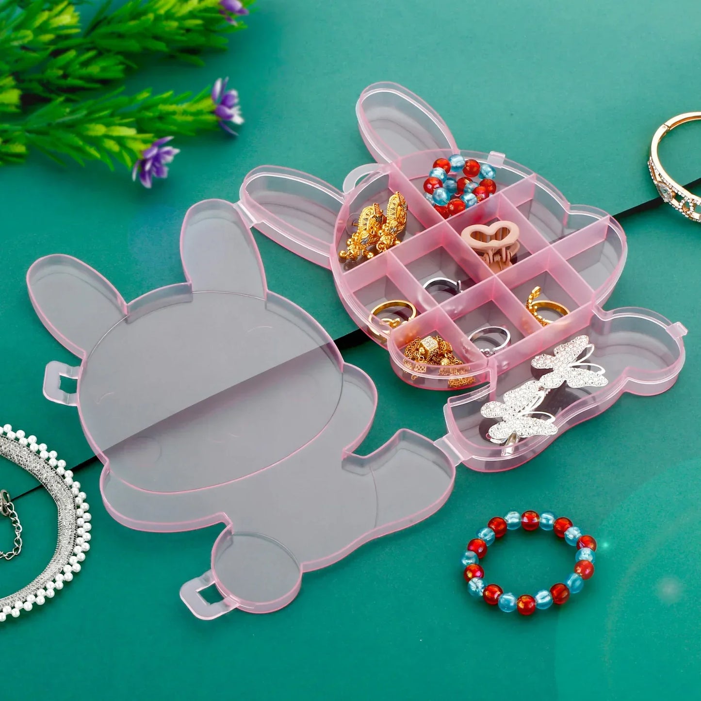 6557 Transparent Cartoon Bear Clear Plastic Storage Box Jewelry Box Jewelry Organizer Holder Cabinets For Small Objects (1 Pc) - Zidbik