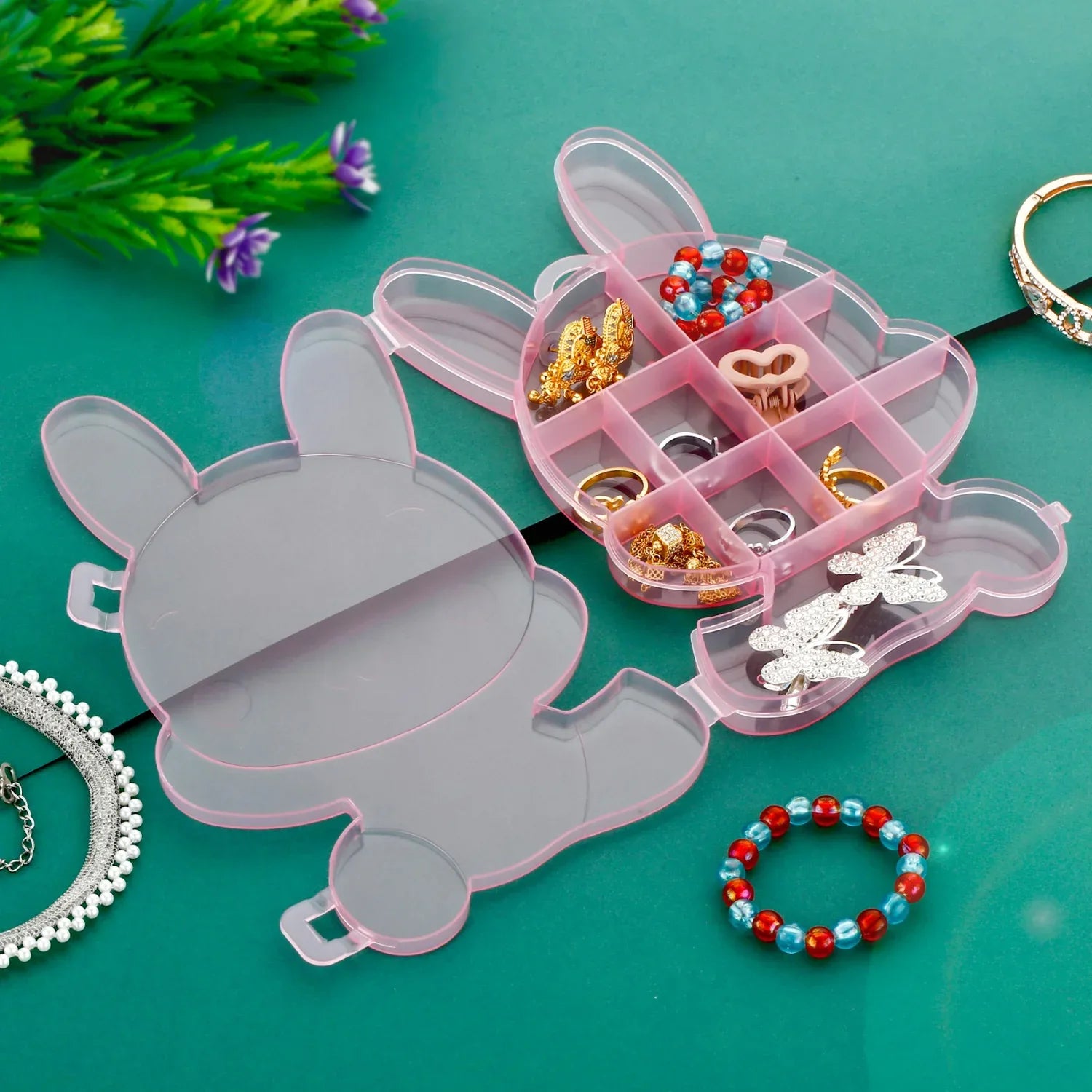 6557 Transparent Cartoon Bear Clear Plastic Storage Box Jewelry Box Jewelry Organizer Holder Cabinets For Small Objects (1 Pc) - Zidbik