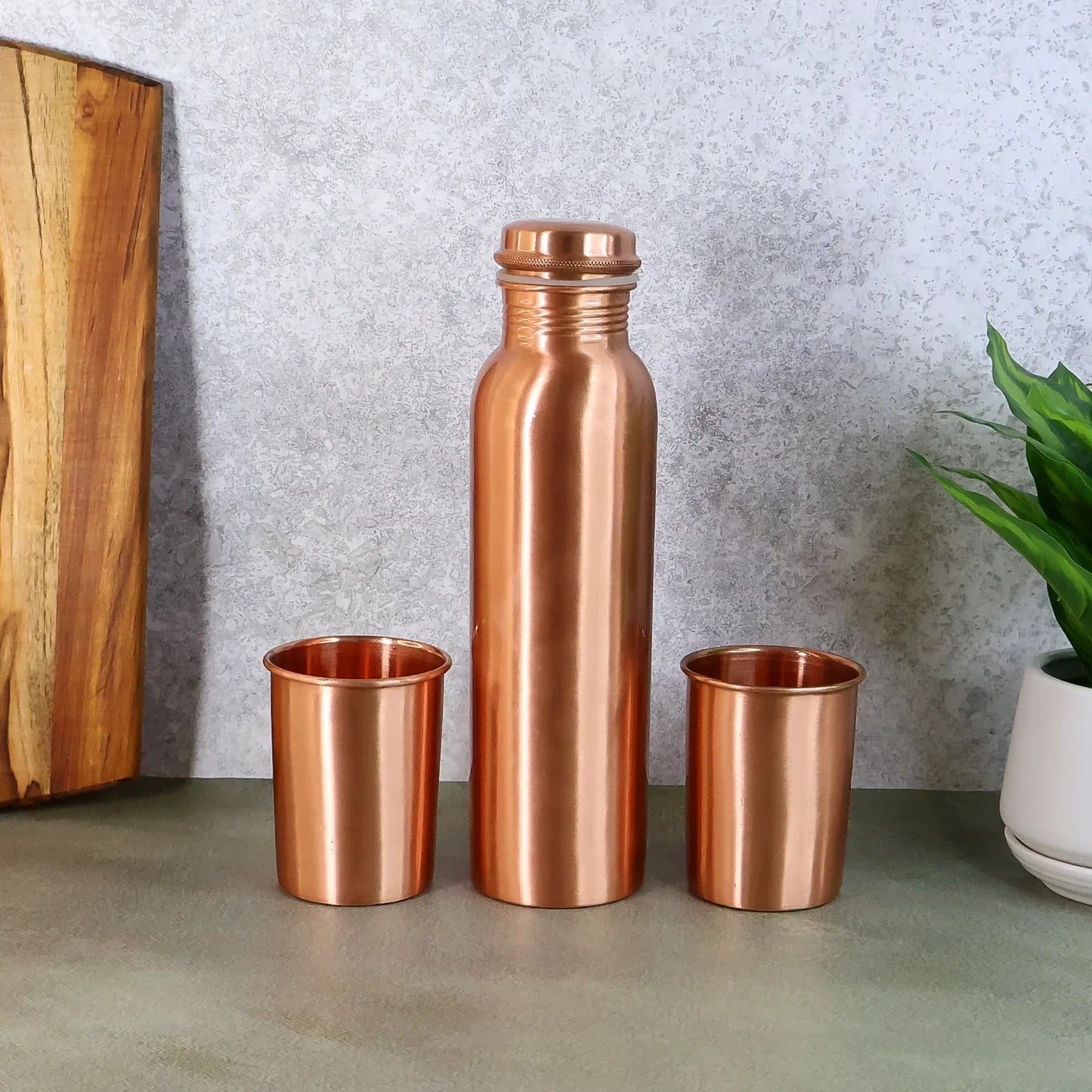 Copper Water Bottle 2 Glasses With Gift Box (3 Pcs Set) - Zidbik