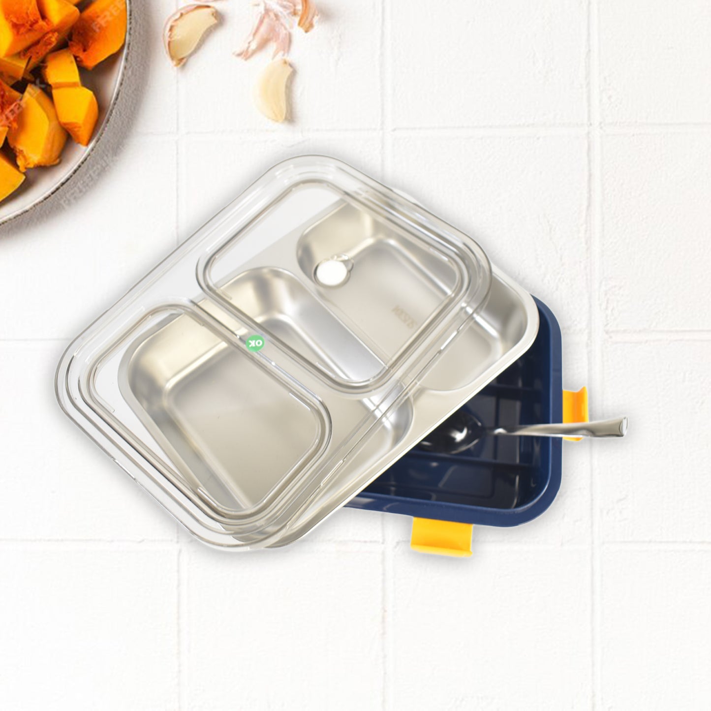 Stainless Steel Lunch Box 2 Section Lunch Box With Spoon - Zidbik