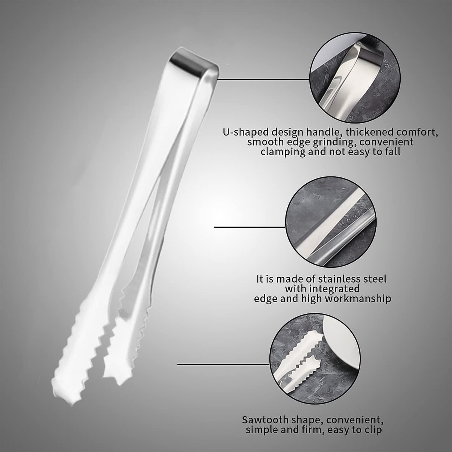 Stainless Steel Tong For Lifting Ice Cubes Sugar Cubes  Serving Tongs (13 Cm  1 Pc) - Zidbik