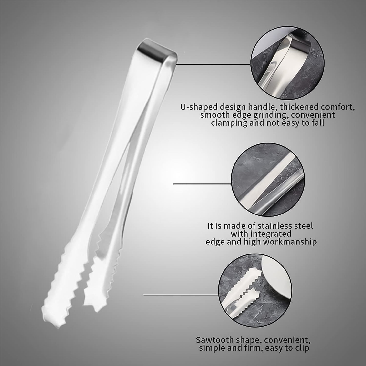 Stainless Steel Tong For Lifting Ice Cubes Sugar Cubes  Serving Tongs (13 Cm  1 Pc) - Zidbik