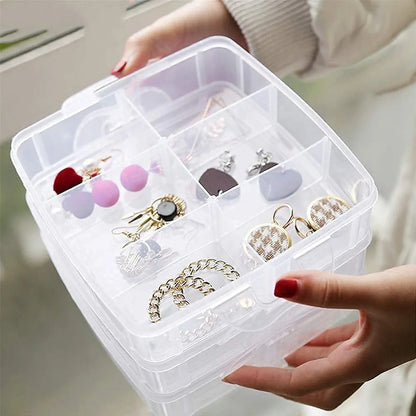 2644 3-tier 18 Sections Transparent Stackable Adjustable Compartment Slot Plastic Craft Storage Box - Zidbik