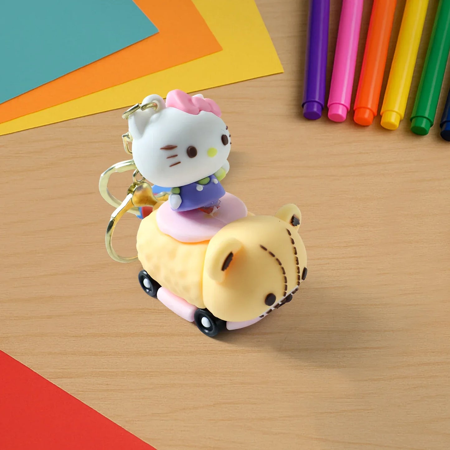 Cute Cartoon Cat Riding Toy Car Silicone Keychain (1 Pc) - Zidbik