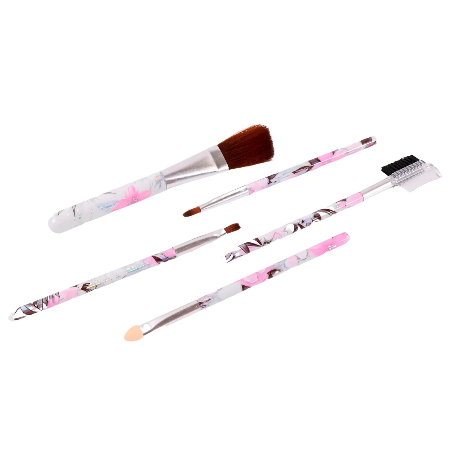 Floral Makeup Brush Set For Eyes Lips And Face (5 Pc) - Zidbik