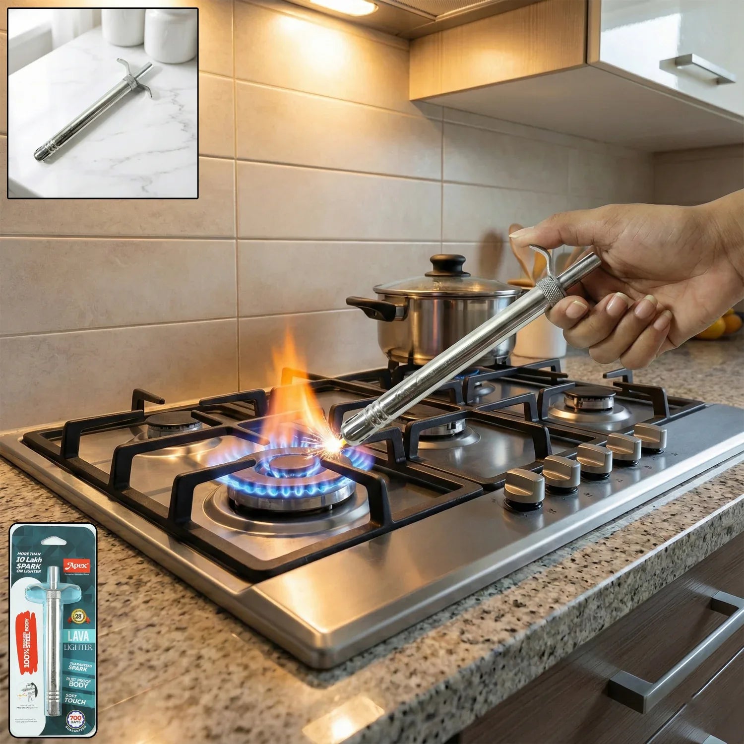 Manual Stainless-steel Gas Stove Spark Lighter (1 Pc) - Zidbik