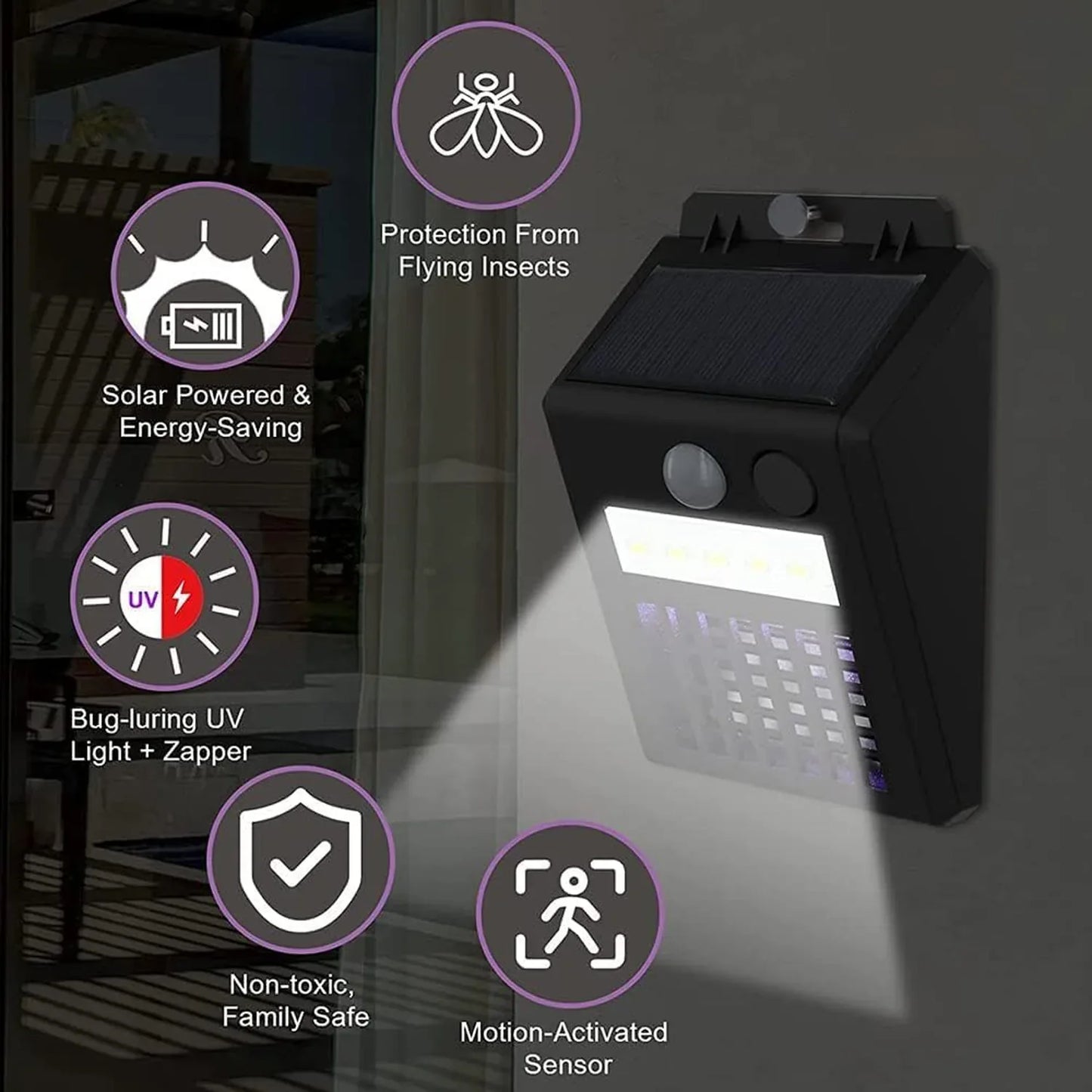 Bug Zapper Outdoor 2 In 1 Solar Mosquito Zapper Lamps (1 Pc) - Zidbik