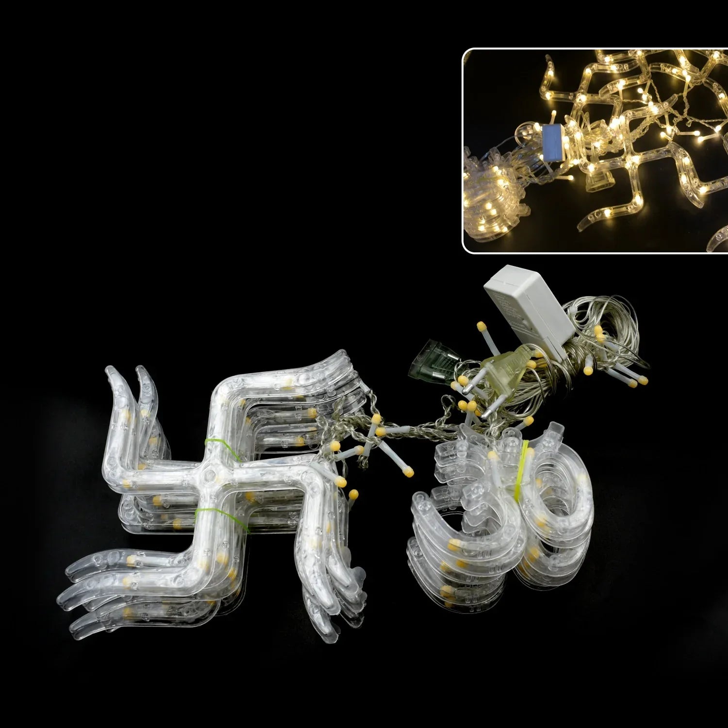 8320 Swastik Om Curtain Decorative Lights String Lights With 12 Hanging Props138 Led Diwali Decoration Items For Home Decor Night Light Room Lights For Bedroom Balcony Decor. - Zidbik