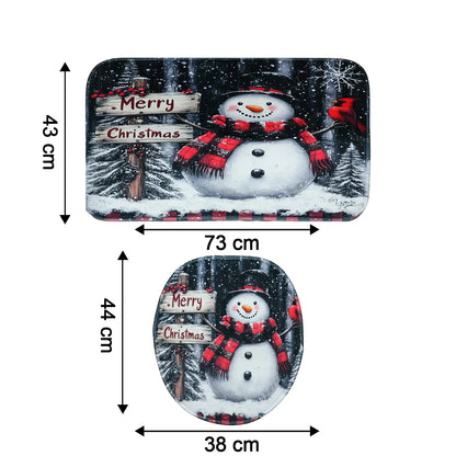 3 In 1 Christmas-themed Bathroom Mat - (1 Set) - Zidbik