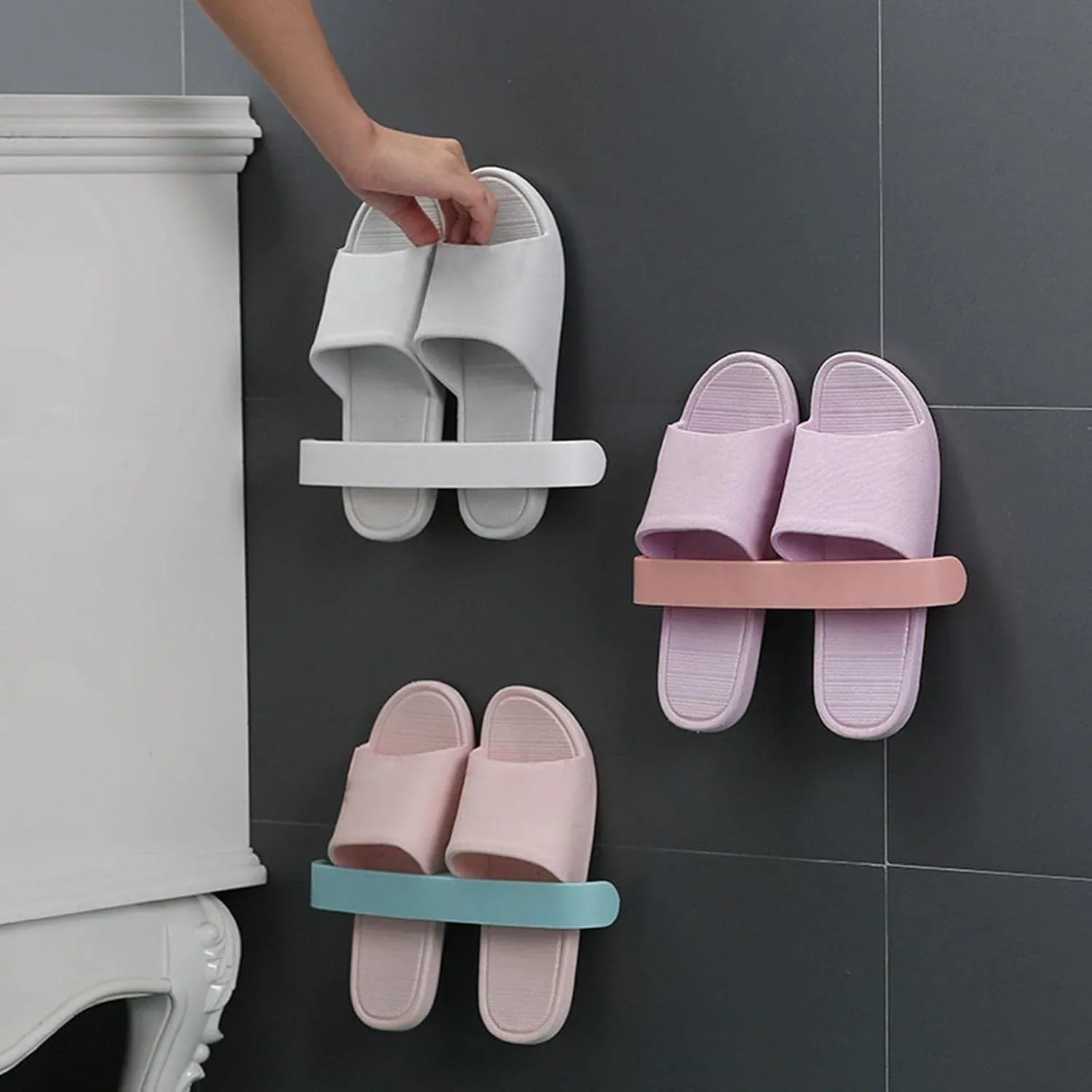 Bathroom Towel Slipper Hanging Rack Self Adhesive Wall Mounted (1 Pc) - Zidbik