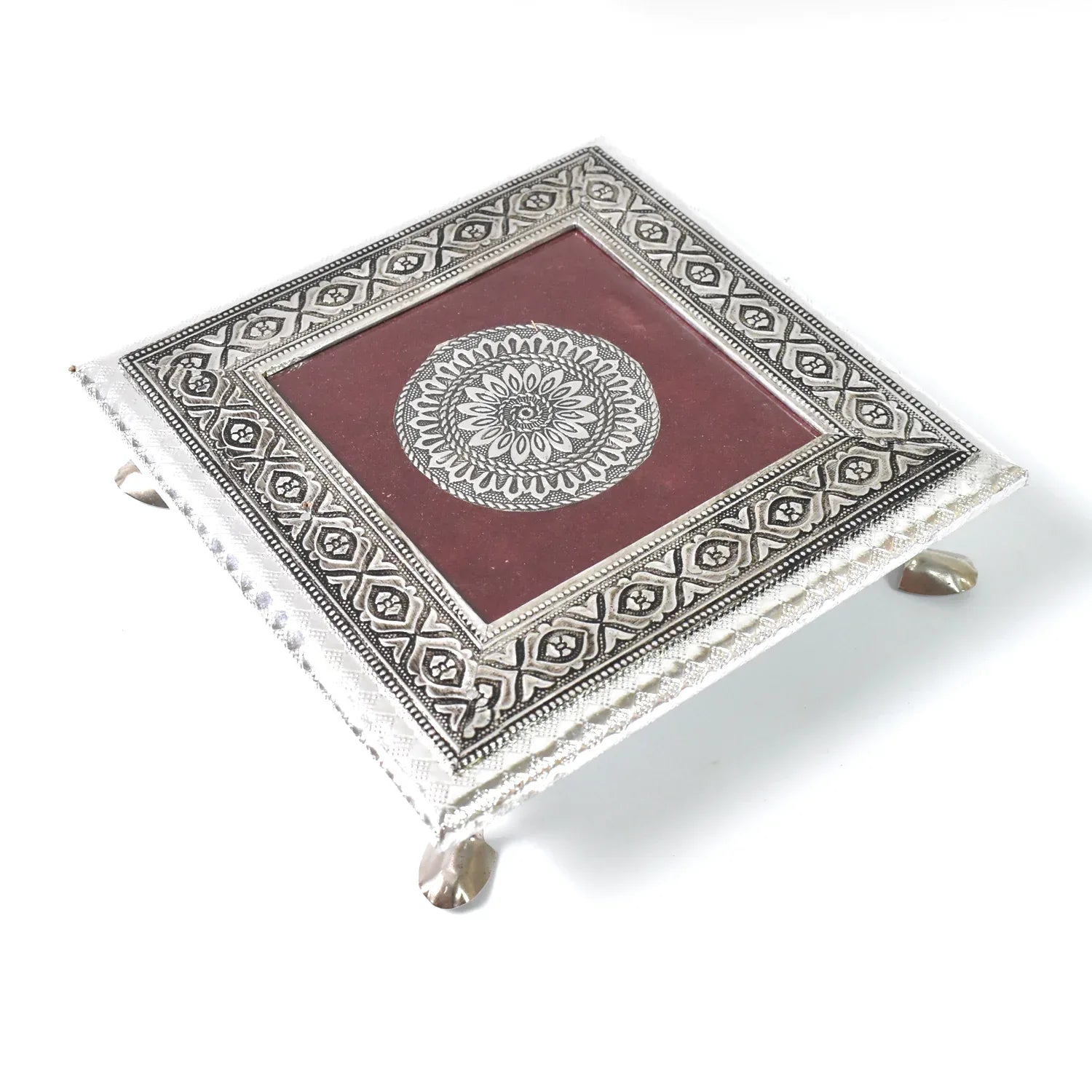 Silver - Square Pooja Chowki Patla Bajot (2020 Cm 1 Pc) - Zidbik