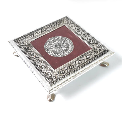 Silver - Square Pooja Chowki Patla Bajot (2020 Cm 1 Pc) - Zidbik