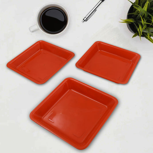 5563 Square Plastic Halwa Dinner Plate Snacks  Breakfast Restaurant Serving Trays Home School Coffee Hotel Kitchen Office (3 Pcs Set) - Zidbik