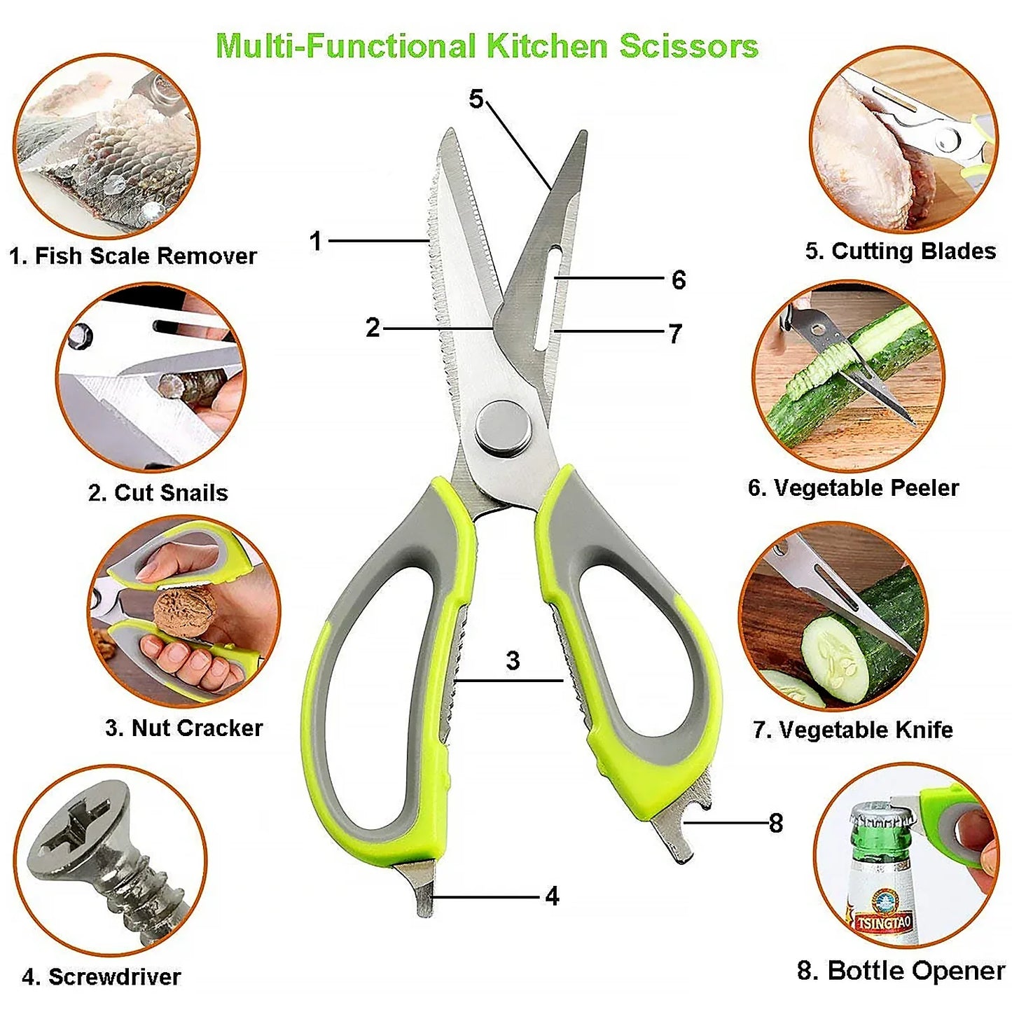 8193 Multi-purpose Kitchen Shears With Magnetic Holder Stainless Steel Red Multifunction Heavy Duty And Kitchen Scissors - Zidbik