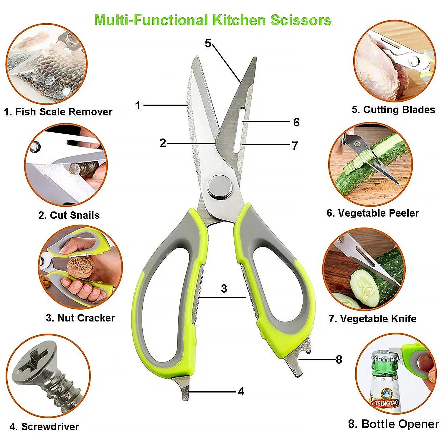8193 Multi-purpose Kitchen Shears With Magnetic Holder Stainless Steel Red Multifunction Heavy Duty And Kitchen Scissors - Zidbik