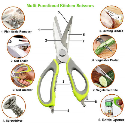 8193 Multi-purpose Kitchen Shears With Magnetic Holder Stainless Steel Red Multifunction Heavy Duty And Kitchen Scissors - Zidbik