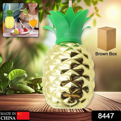 8447 Plastic Pineapple Cups With Straw Pineapple Party Favors Summer Hawaiian And Beach Party Decorations For Kids Adults With Brown Box(1 Pc) - Zidbik